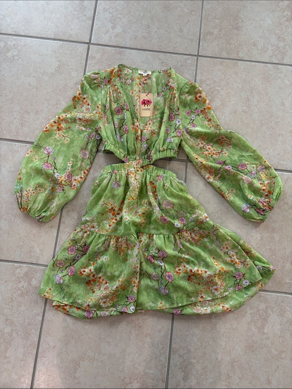 NWT Green Floral Cutout Mini Dress